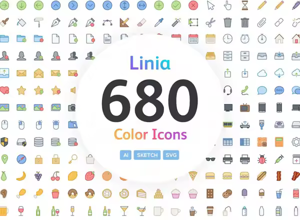 700+矢量图标集 Linia – Vector Line Icons Color
