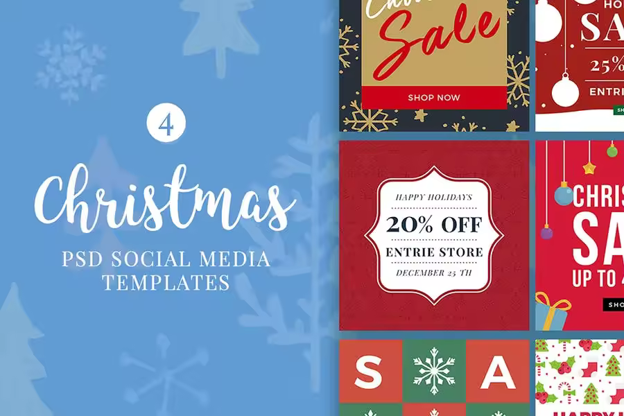 圣诞节主题社交促销广告设计模板合集v4 Christmas Social Media Posts V4