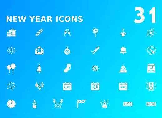 16种风格多尺寸的新年矢量图标合辑下载[png,svg]
