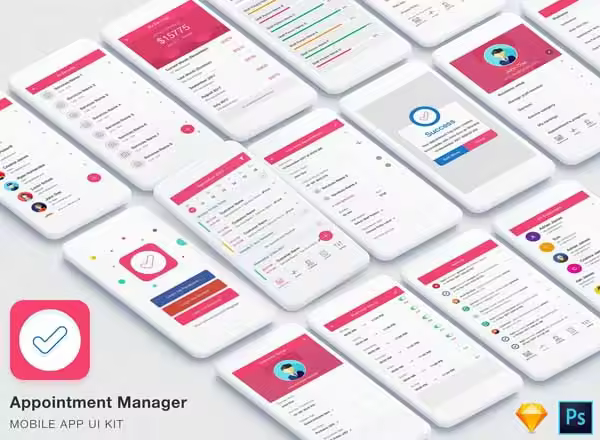 小咖下午茶：专业干净的约会管理类APP UI Kits下载[psd,sketch]