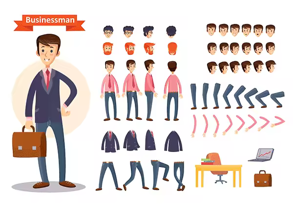一套矢量商务人士卡通形象Set of vector cartoon illustrations for creating a character, businessman