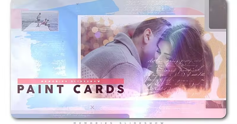 浪漫主义风格幻灯片开场AE模板 Painted Cards of Memories Slideshow