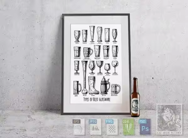 特色手绘啤酒玻璃器皿图形素材