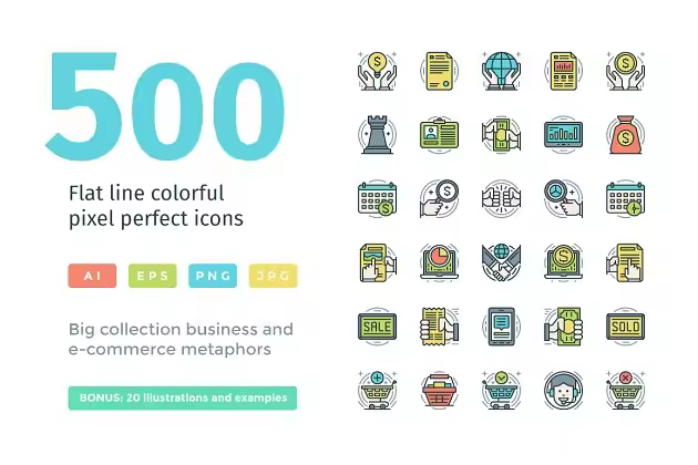 多彩扁平风线条图标 Colorful Flat Line Icons
