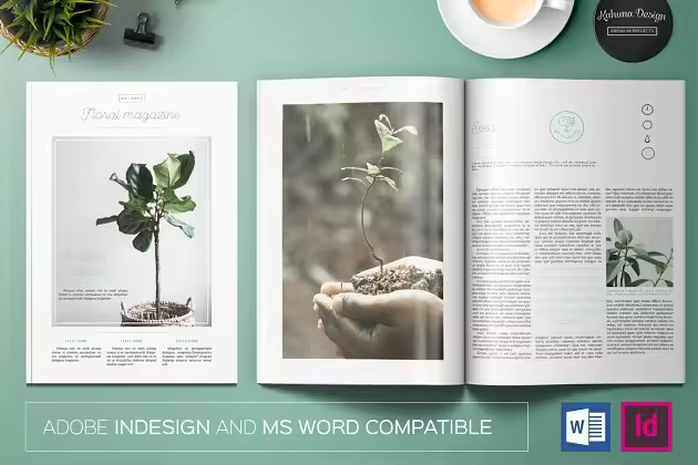 极简主义盆栽景观通用杂志模板 Floral Magazine