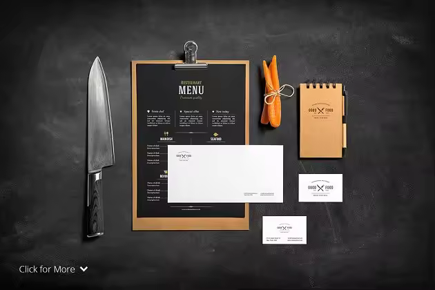 餐馆&酒吧品牌展示文具样机模板 Restaurant & Bar /Stationery Mock-Up