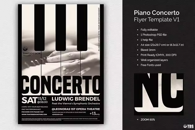 钢琴音乐演奏会海报传单PSD模板V.1 Piano Concerto Flyer PSD V1