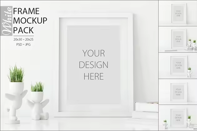 白色格调现代相框样机模板 Frames Mockup – PACK (White)