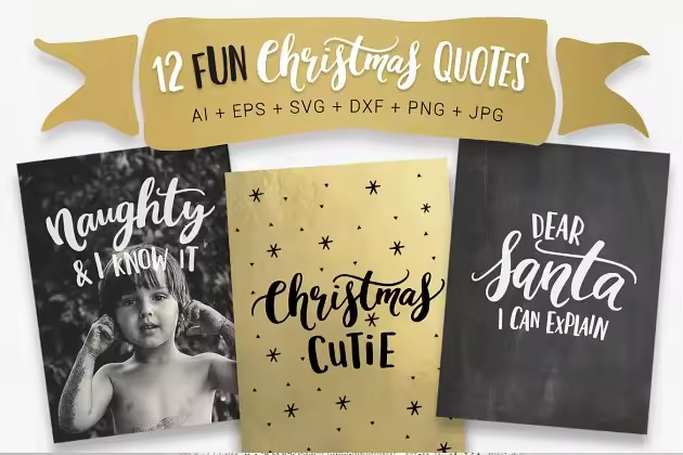 圣诞节祝福语矢量文字文本 Fun Christmas quotes, svg, vector
