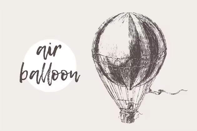 复古风热气球矢量图形 Flying retro air balloon with a man