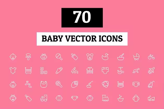 70枚婴儿育儿主题矢量图标 70 Baby Vector Icons