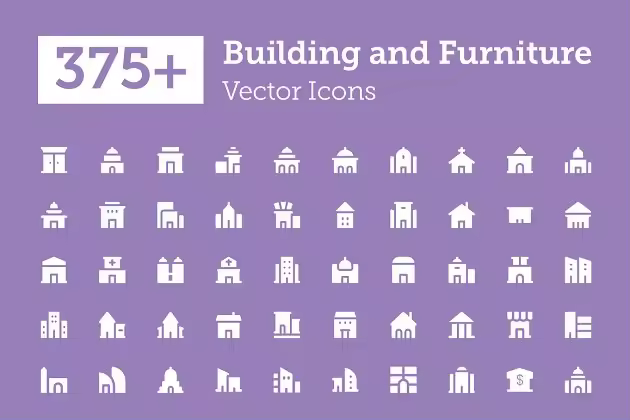 375+白色扁平化建筑＆家具ico小图标 375+ Building and Furniture Icons
