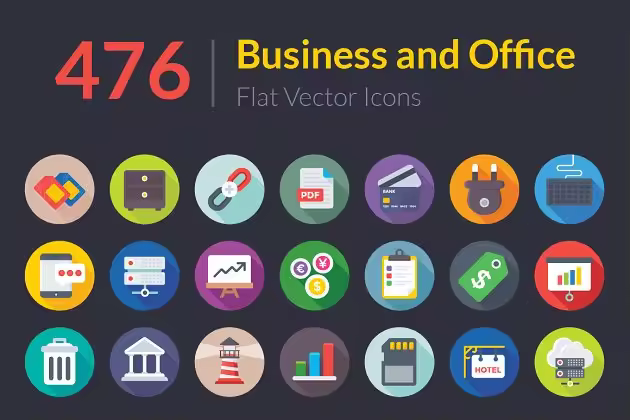 476枚商务和办公扁平化图标  476 Business and Office Flat Icons