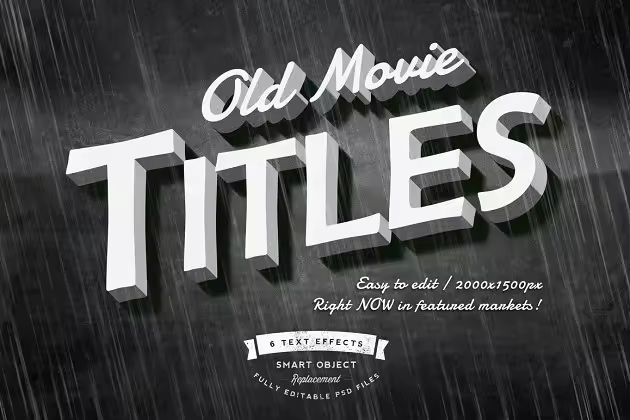 6款老电影标题文本图层样式 6 Old Movie Titles