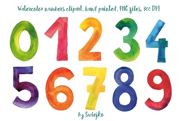 0-9水彩数字图形 Watercolor Numbers