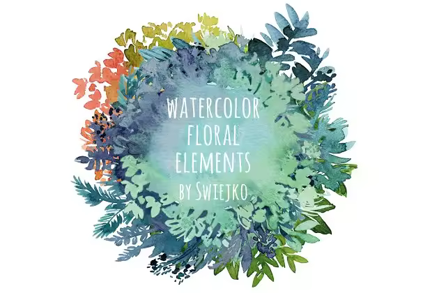 手绘水彩花卉元素框架/背景  Watercolor Floral Frames