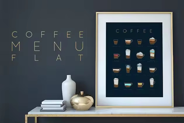 扁平风咖啡馆咖啡饮料卡通菜单 Coffee Menu Flat