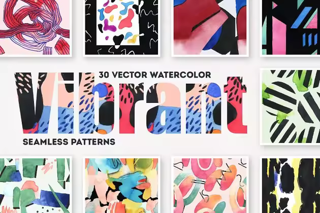 充满活力的森林水彩图案 Vibrant Woods Watercolor Patterns