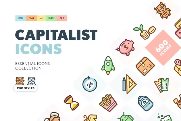 金融资本主题扁平风格图标集 Capitalist Essential Flat Icons Set