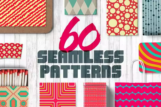 60款彩色几何图形叠加节日无缝纹理 60 Seamless Patterns