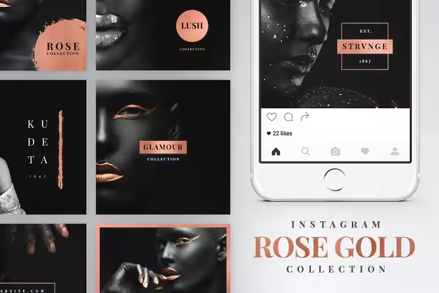 时尚玫瑰金Instagram故事贴图模板 Instagram Rose Gold Pack