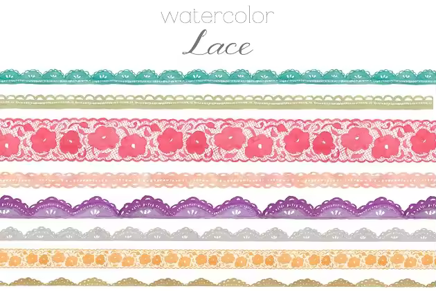 手绘水彩蕾丝艺术图像 Watercolor Lace Clip Art