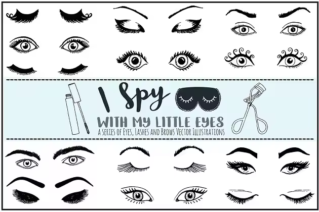 各种形状眼睛&睫毛矢量图形 Eye Vector Illustration, Lashes