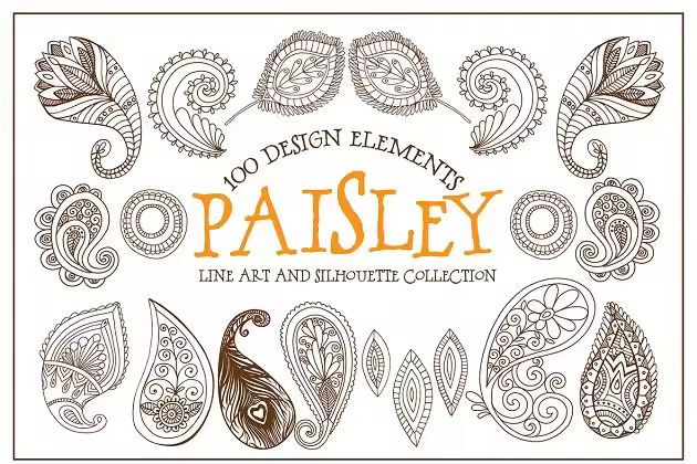 波西米亚风格艺术线条插图素材 Boho Paisley Line Art Illustrations