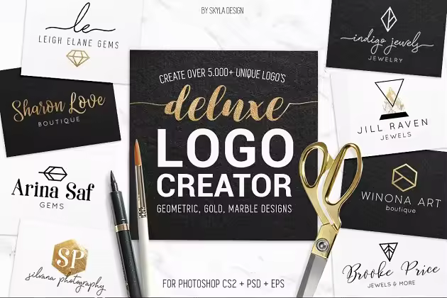 奢华黄金配色几何图案Logo模板 Deluxe gold geometric logo creator