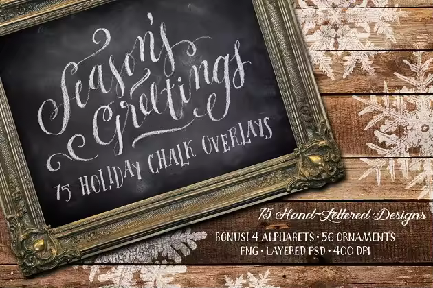 75款节日假日粉笔祝福语图层 75 Holiday Chalk Overlays