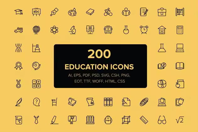 200枚教育主题图标 200 Education Icons