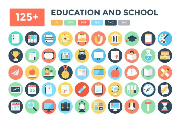 125+枚教育&学校主题图标 125+ Flat Education and School Icons