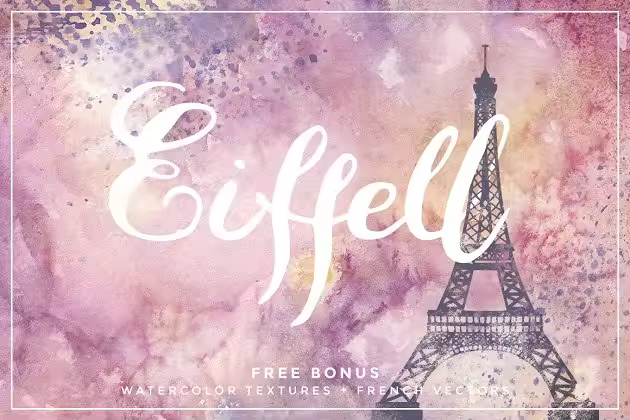 独特华丽法国浪漫主义英文手写字体 Eiffell Brush Script Font + Extras