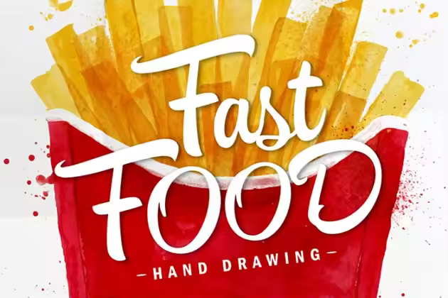 汉堡、可乐等西式快餐食物水彩图形 Fast Food Watercolor