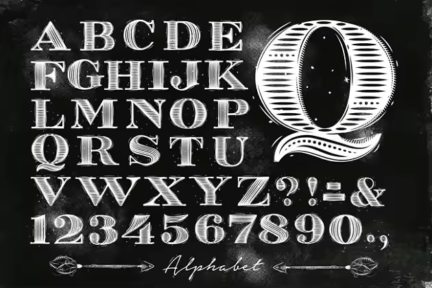 复古钢笔描线素描英文字体 Vintage Font Fontline
