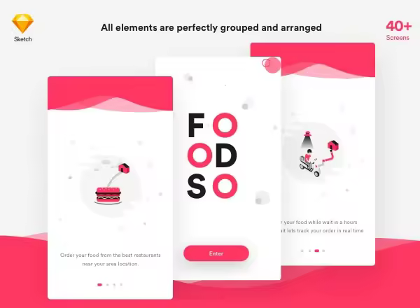 小咖下午茶：可爱的美食点餐派送APP UI KITS套装下载[sketch]