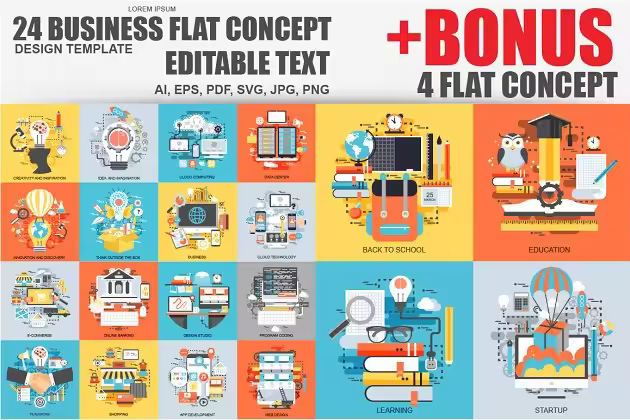 24款商业主题扁平设计风格概念2.5D插画 Bundle Flat Business Concept
