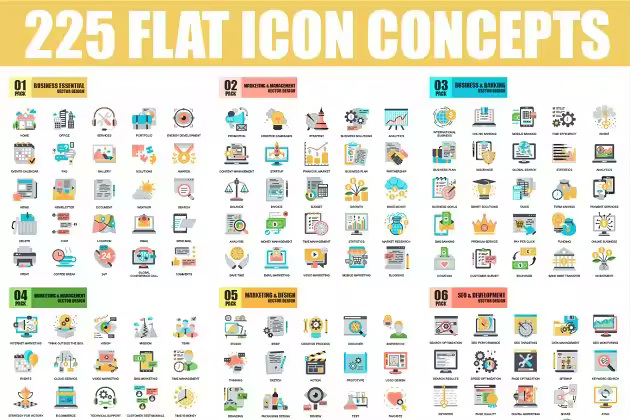 扁平风格概念图标模板 Pack Flat Icons