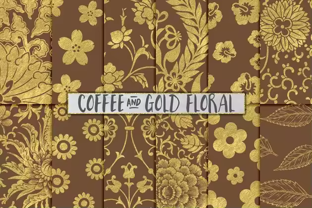 棕色/金色花卉图案背景素材 Brown and Gold Flower Backgrounds