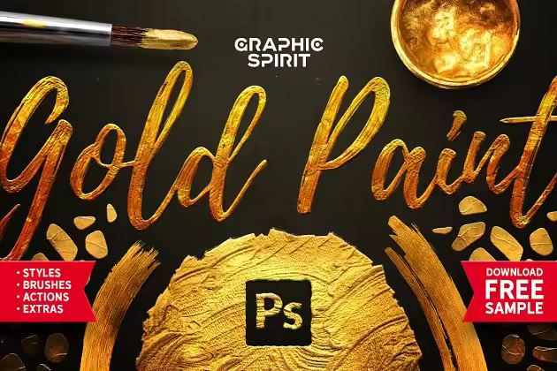 浮雕&扁平金属效果图层样式大合集 Gold Paint Effect for Photoshop