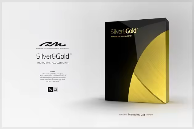超级金色&银色金属图层样式合集 RM Silver & Gold