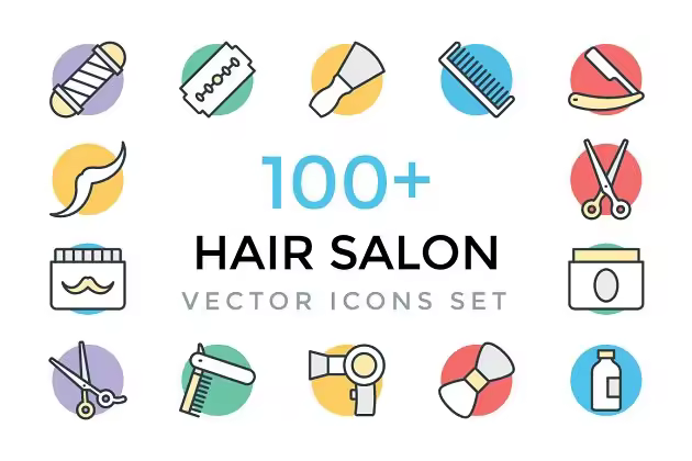 100+美发沙龙系列创意彩色图标 100+ Hair Salon Vector Icons