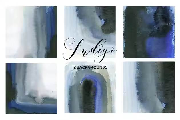 靛蓝色抽象水彩背景 Indigo Blue Grey Watercolor Washes