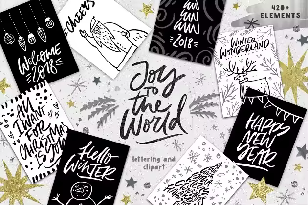 圣诞祝福语设计模板&圣诞节元素 Joy To The World – Christmas Set