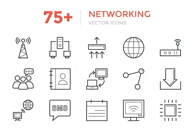 75+网络及网络设备矢量图标  75+ Networking Vector Icons