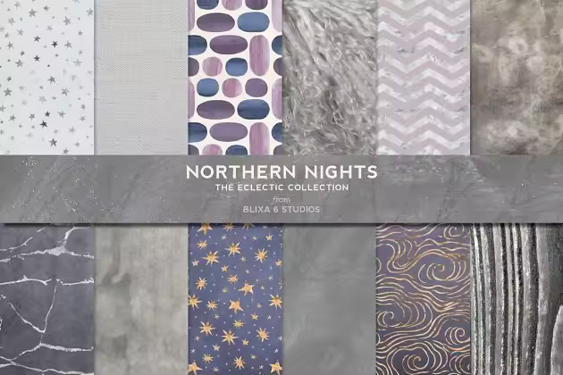 梦幻薰衣草色调礼品包装纸张纹理 Northern Nights & Silver Hygge