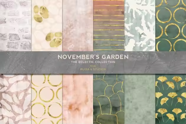玫瑰金图案大理石纹理 November’s Garden Golden Glimmer