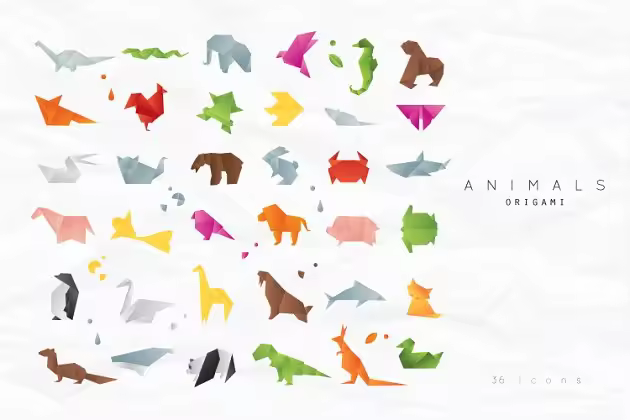 小动物折纸矢量图标 Animals Origami