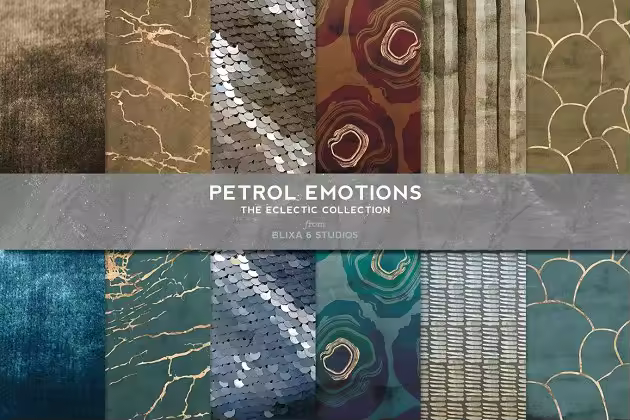 非常有质感大理石、金属鳞片&地址纹理 Petrol Emotions Gold Marble & Geodes
