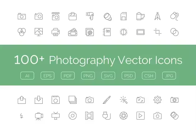 100+摄影摄像影楼设备矢量图标 100+ Photography Vector Icons